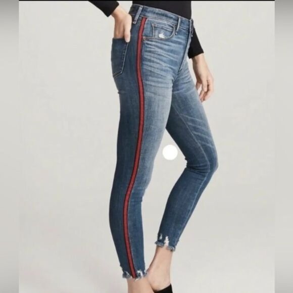 Abercrombie & Fitch A&F Simone High Rise Ankle Tuxedo Red Stripe Jeans Size 6 - Picture 2 of 13
